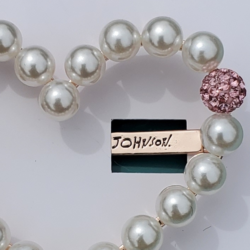 Rose Gold Crystal/Pearl Open Heart Hair Barrette - Picture 14 of 16